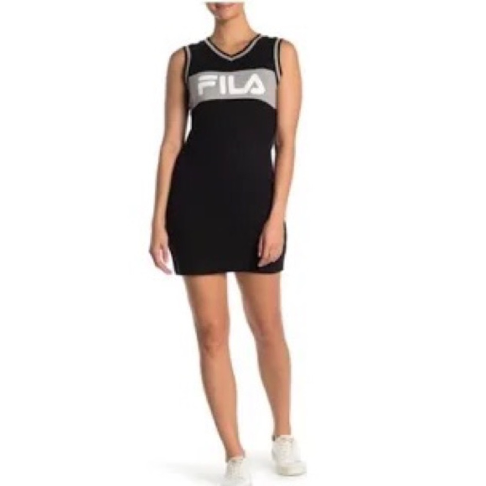 FILA Black ribbed Leigh logo dress Black Dress